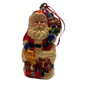 BK Hand Blown Glass Ornament 1999 Santa Chimney Toys Beautiful Vintage
